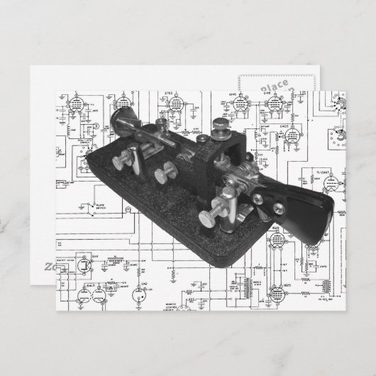 Morse Code Radio Key Schematisch Briefkaart (Voorkant / Achterkant)