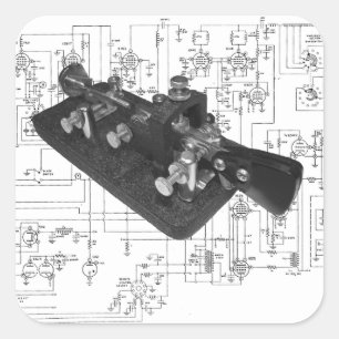 Morse Code Radio Key Schematisch Vierkante Sticker