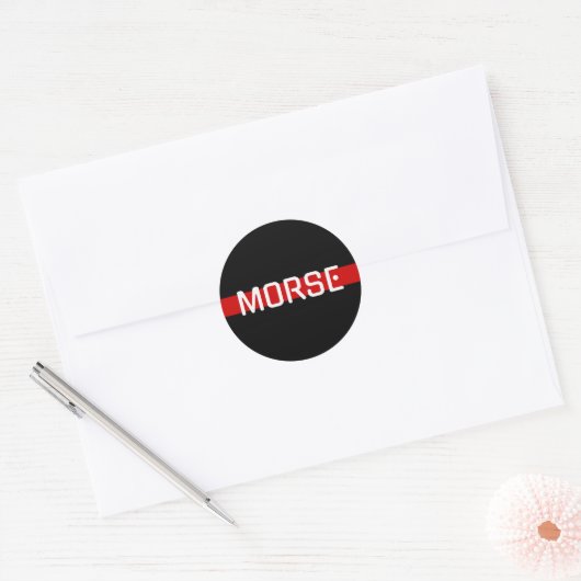 MORSE Code Red Line Design Ronde Sticker (Envelop)
