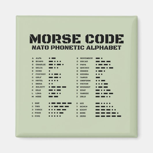 Morsecode NAVO-fonetisch alfabet Tactisch A Z Magneet (Voorkant)