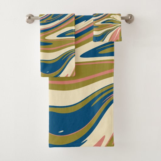 Morsen - Blauw, Olijfgroen, Roze en Cream Bad Handdoek (Insitu)