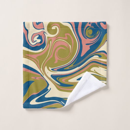 Morsen - Blauw, Olijfgroen, Roze en Cream Bad Handdoek (Wasdoekje)