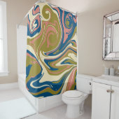 Morsen - Blauw, Olijfgroen, Roze en Cream Douchegordijn (In situ)