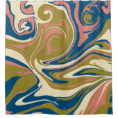Morsen - Blauw, Olijfgroen, Roze en Cream Douchegordijn (Voorkant)