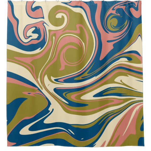 Morsen - Blauw, Olijfgroen, Roze en Cream Douchegordijn (Voorkant)