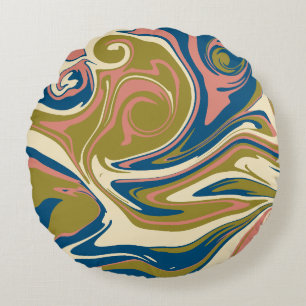 Morsen - Blauw, Olijfgroen, Roze en Cream Rond Kussen