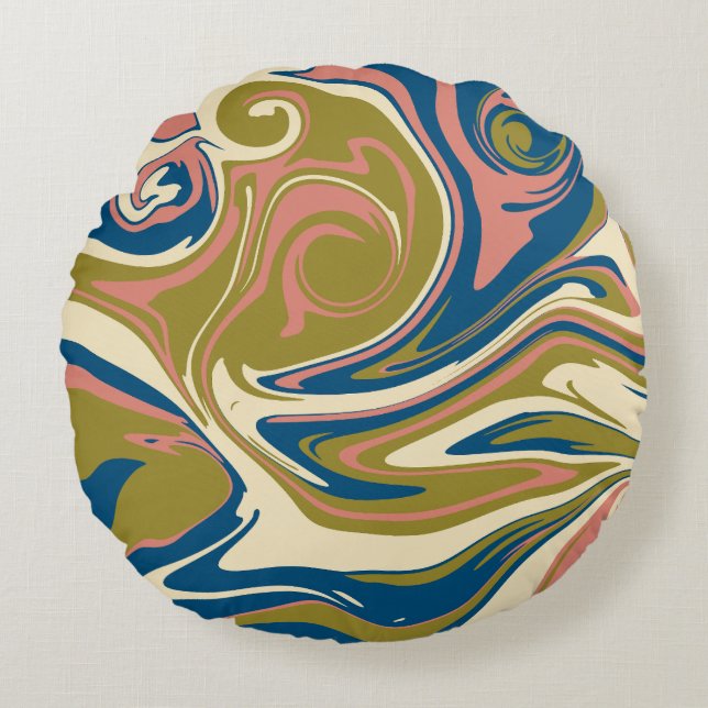 Morsen - Blauw, Olijfgroen, Roze en Cream Rond Kussen (Voorkant)