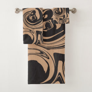 Morsen in Tan en Black retro, marmeren werveling Bad Handdoek