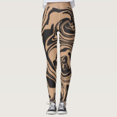 Morsen in Tan en Black retro, marmeren werveling Leggings (Voorkant)