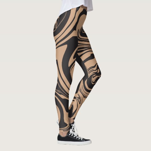 Morsen in Tan en Black retro, marmeren werveling Leggings (Rechts)