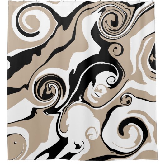 Morsen - Taupe, zwart en wit Douchegordijn (Voorkant)