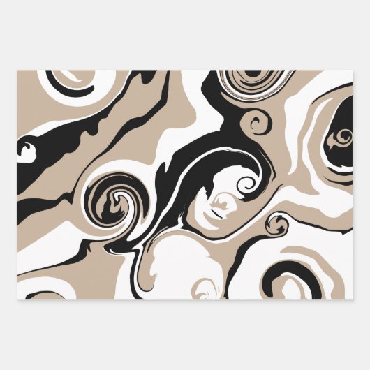 Morsen - Taupe, zwart en wit Inpakpapier Vel (Voorkant 3)