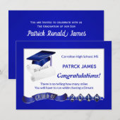 Morta & diploma, Royal Blue Graduation Party Kaart (Voorkant / Achterkant)