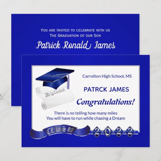Mortar Diploma Afstuderen Royal Blue Class of 2022 Kaart (Voorkant / Achterkant)