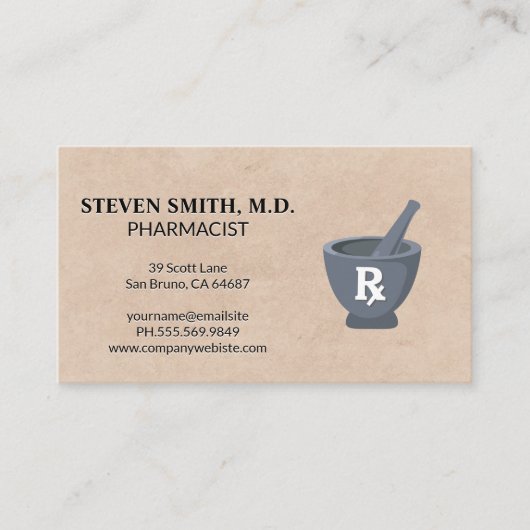 Mortar en Pestle | apotheker | Rx-symbool Visitekaartje (Voorkant)
