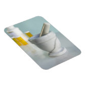 Mortar en pestle, pil flessen op achtergrond magneet (Rechterzijde)