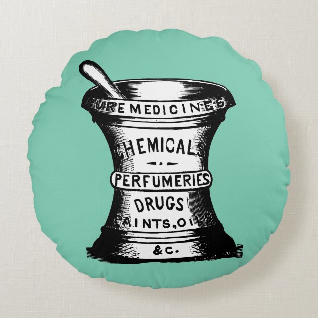 Mortar en Pestle Rond Kussen (Voorkant)