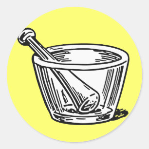 Mortar en Pestle Ronde Sticker