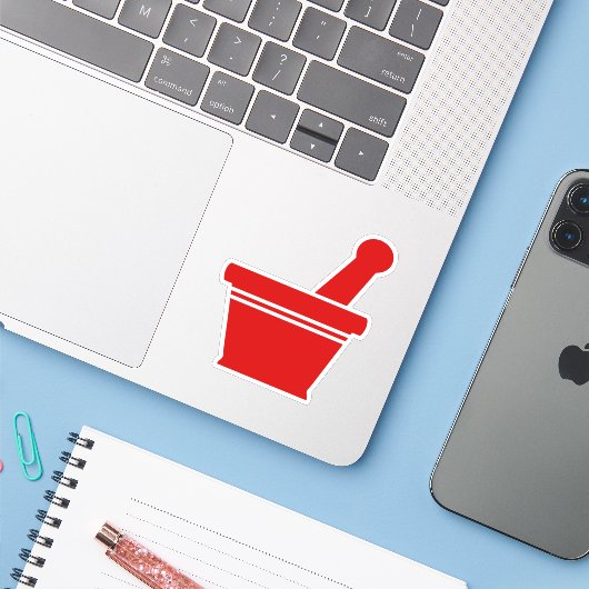 Mortar en Pestle Sticker (Laptop met iPhone)
