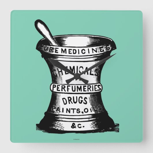 Mortar en Pestle Vierkante Klok (Voorkant)