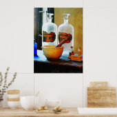 Mortar en stamper met flessen poster (Keuken)