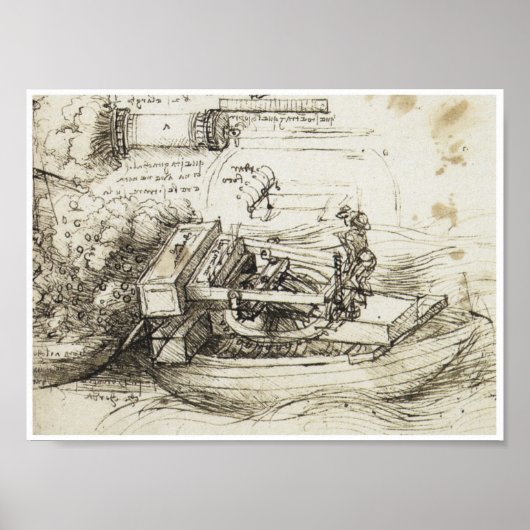 Mortar Firing uit a Boat, Leonardo da Vinci, 1485 Poster (Voorkant)