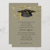 Mortar, gouden confetti met grijs geel Afstuderen Aankondiging (Voorkant / Achterkant)