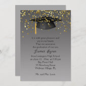 Mortar, gouden confetti op grijs Afstuderen Aankondiging (Voorkant / Achterkant)