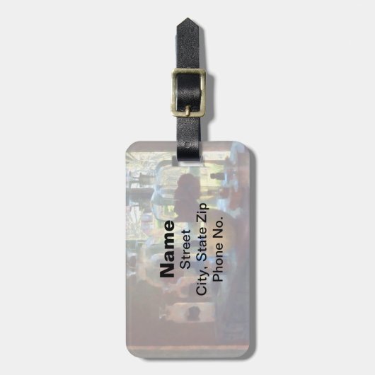 Mortar, Pestle en Flessen per venster Bagagelabel (Voorkant verticaal)