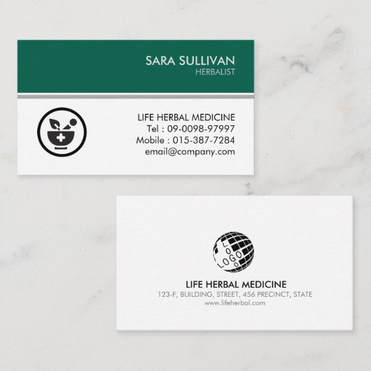 Mortar stamper kruidengeneeskunde kruiden visitekaartje (Voorkant / Achterkant)