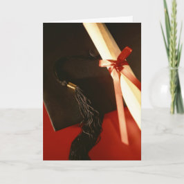 Mortarboard, Diploma, Rode Lint Afstuderen Kaart