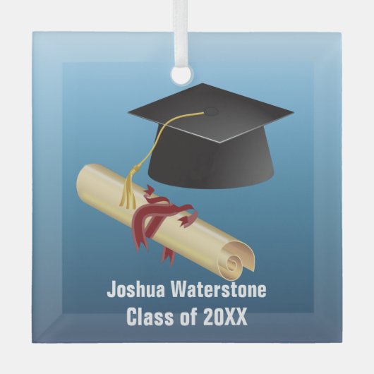 Mortarboard en Diploma Afstuderen Glas Ornament (Voorkant)