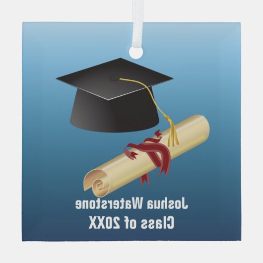 Mortarboard en Diploma Afstuderen Glas Ornament (Achterkant)