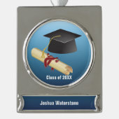 Mortarboard en Diploma Afstuderen Verzilverd Banner Ornament (Voorkant)