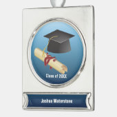 Mortarboard en Diploma Afstuderen Verzilverd Banner Ornament (Links)