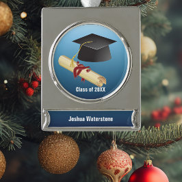 Mortarboard en Diploma Afstuderen Verzilverd Banner Ornament