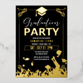 Mortarboard Graduation Party Gold/Black ID895 Folie Uitnodiging (Voorkant)