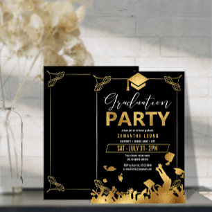 Mortarboard Graduation Party Gold/Black ID895 Folie Uitnodiging