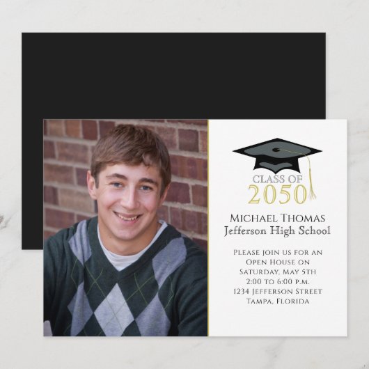 Mortarboard met minimale minimalistische afstudere kaart (Voorkant / Achterkant)