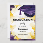 Mortarboard Waterverf Afstudeerfeest uitnodiging (Voorkant)