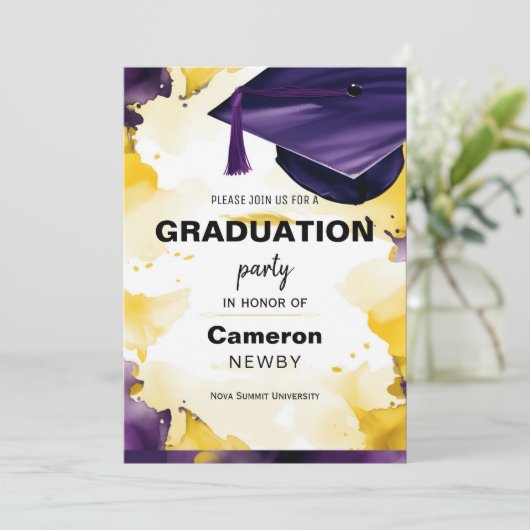 Mortarboard Waterverf Afstudeerfeest uitnodiging (Staand voorkant)