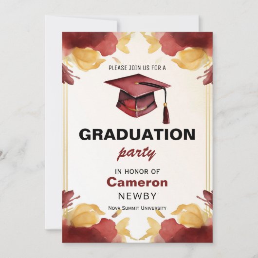 🎓Mortarboard Waterverf Graduation partij Kaart (Voorkant)