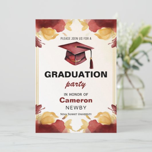 🎓Mortarboard Waterverf Graduation partij Kaart (Staand voorkant)