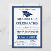 Mortel, blauw & wit Graduation Party Uitnodiging (Voorkant)