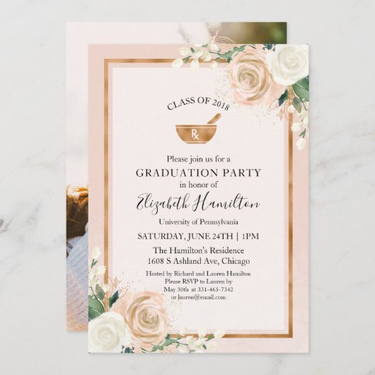 Mortel en Pestle Rx Pharmacy School Afstudeerder F Kaart (Voorkant / Achterkant)