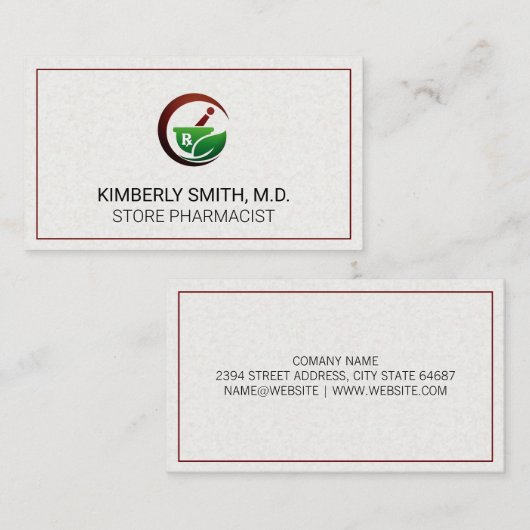 Mortel en stamper | Rx Leave-pictogram Visitekaartje (Voorkant / Achterkant)