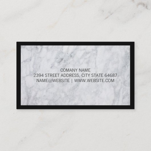 Mortel en stamper | Witte marmeren zwarte rand Visitekaartje (Achterkant)