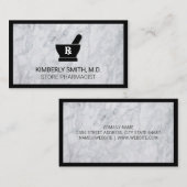 Mortel en stamper | Witte marmeren zwarte rand Visitekaartje (Voorkant / Achterkant)