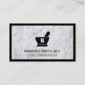 Mortel en stamper | Witte marmeren zwarte rand Visitekaartje (Voorkant)