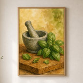 Mortel en Vijzel met Basilicum Waterverfposter Poster